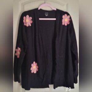 Aeda Floral Black Sweater with Pink Floral Accents 1X Barbiecore Coquette Boho